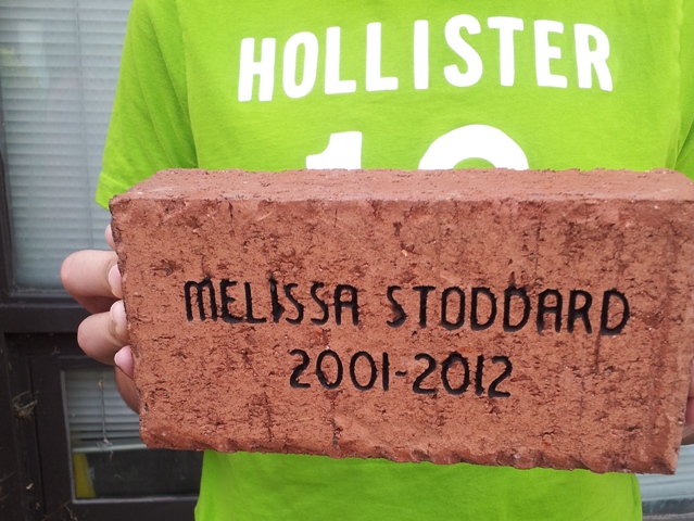 A brick honoring Melissa Stoddard for the path in the memorial garden at Gateway Education Center in Greensboro, North Carolina. (Photo provided by Cyndi O'Neal)